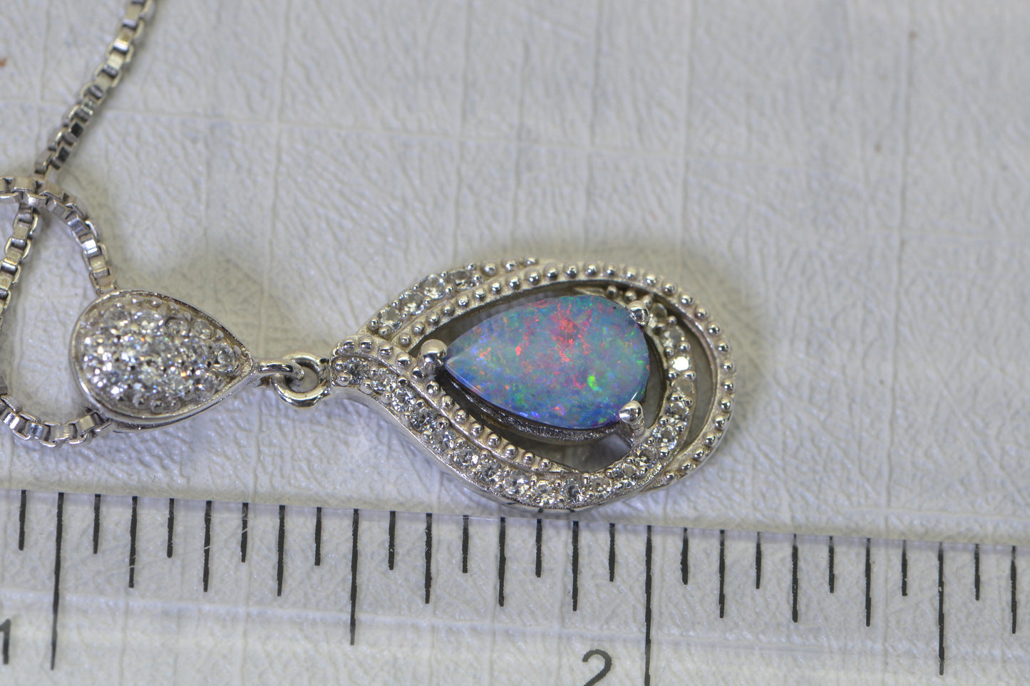 Australian Black Opal Doublet Pendant, Diamond Accent Necklace, 14K White Gold Over 925 Sterling Silver, Opal Jewelry Gift for Women