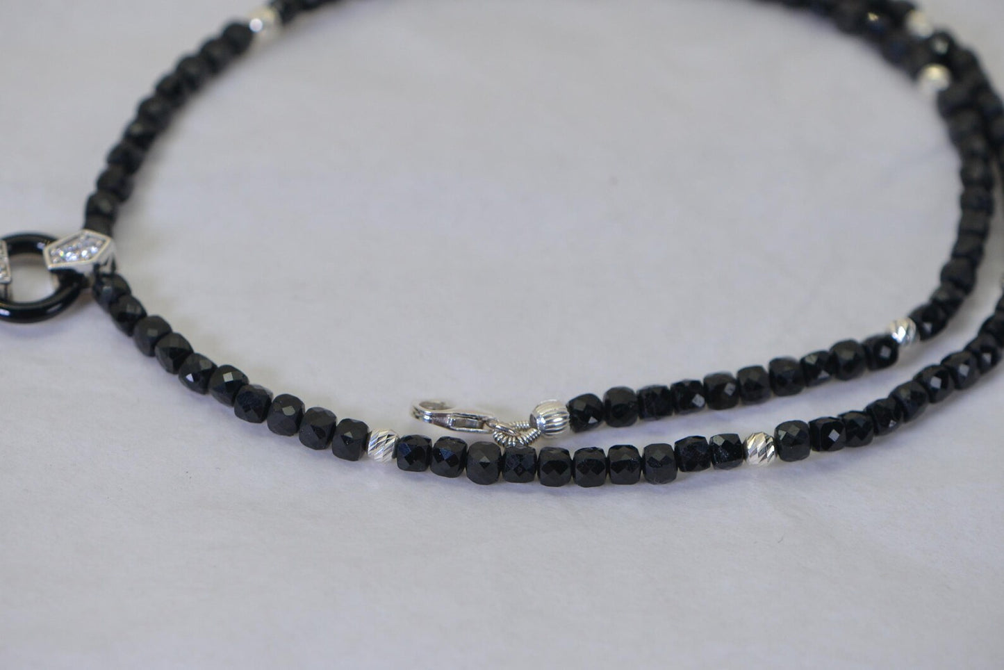 Black Tourmaline Tassel Necklace, Faceted Black Bead Necklace, Silver Tassel Pendant, Statement Necklace, Boho Chic Jewelry, Gift for Her