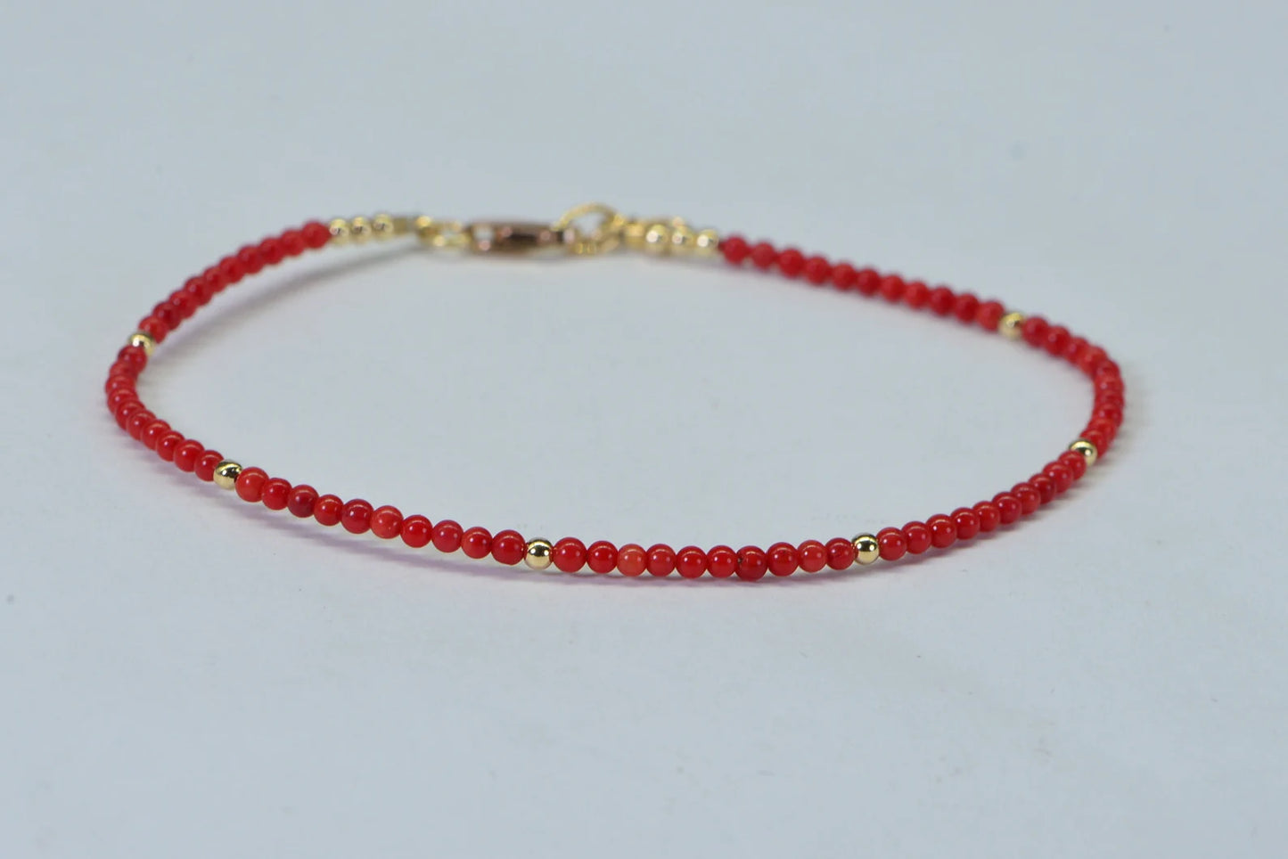 Dainty Red Coral Bracelet: Italian Mediterranean Gemstone, Gold-Filled Accents
