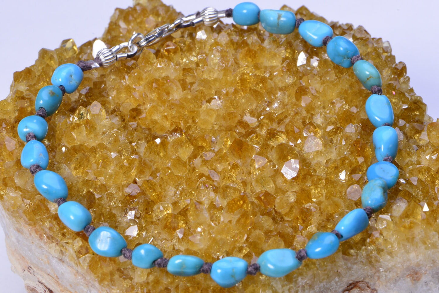 Arizona Sleeping Beauty Turquoise Bracelet Natural Nugget Design Sterling Silver Knotted Bracelet