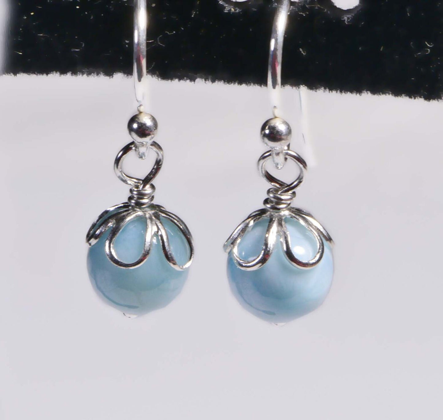 Handmade Larimar Earrings: Sterling Silver Wire Wrapped Aqua Blue Stone
