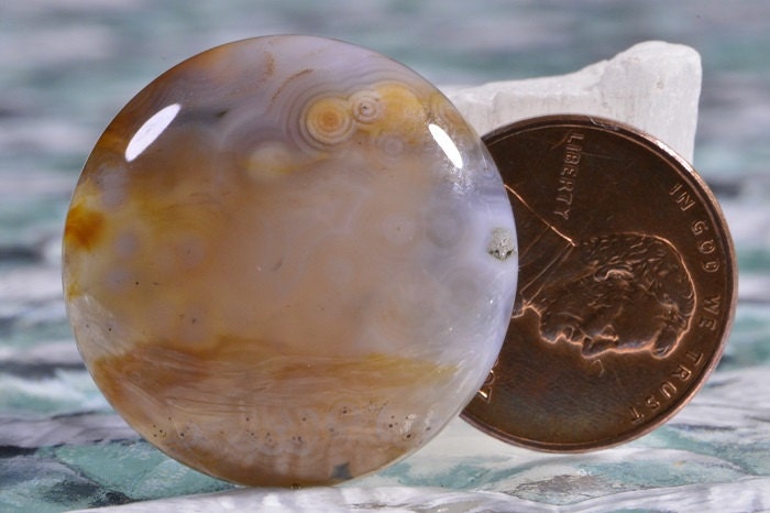 Ocean Jasper Cabochon: Round Gemstone, Tans Greys Whites Orange (25x7.2mm)