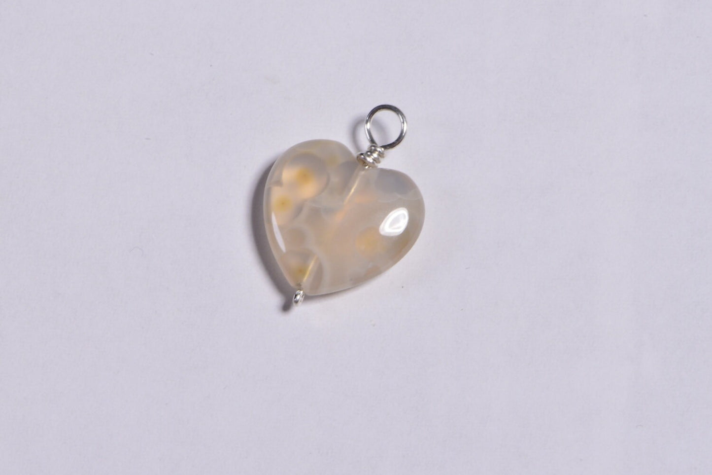 Ocean Jasper Wire Wrapped Beads Carved Hearts Gemstone Dangle Beads