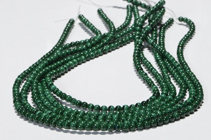 4mm Natural Malachite Round Beads: 16" Strand