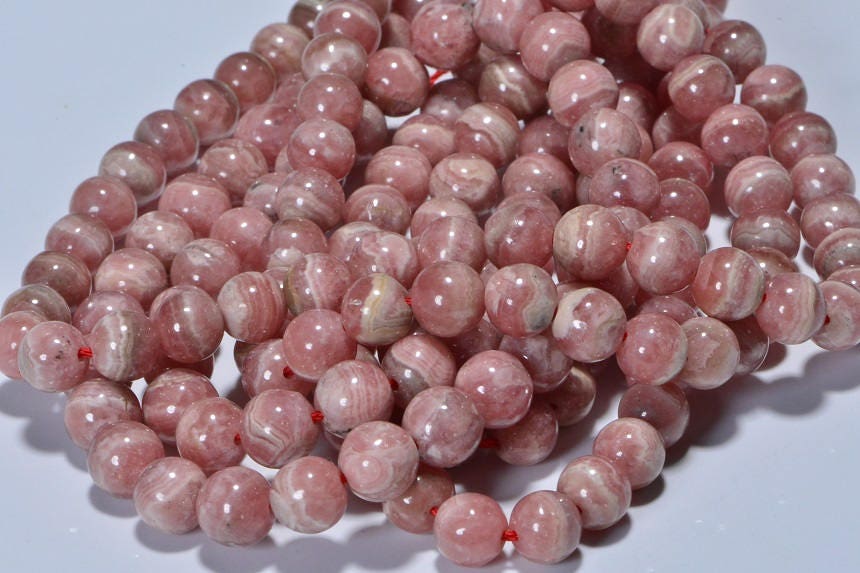 7mm Rhodochrosite Round beads Smooth pink stone Gemstone Beads 4 inch strand