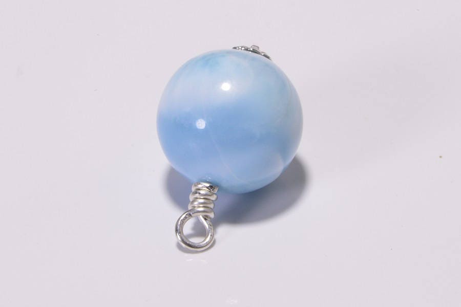 Larimar Pendant, Sterling Silver Wire Wrapped, Turtleback Stone
