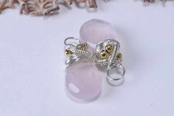 Handmade Rose Quartz Pendant: Sterling Silver Wire Wrapped Jewelry