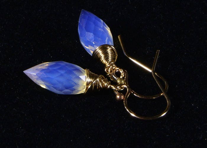 Wire Wrapped Opalite Teardrop Earrings: 14K Gold Filled