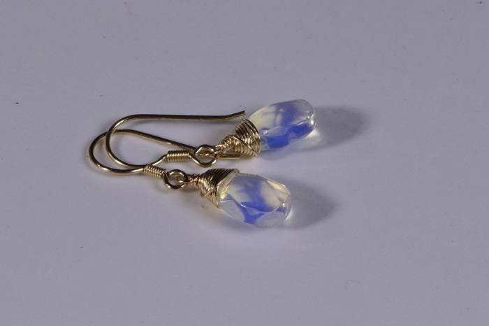 Opalite Earrings 14 K gold Filled wire wrap earrings Birthstone July