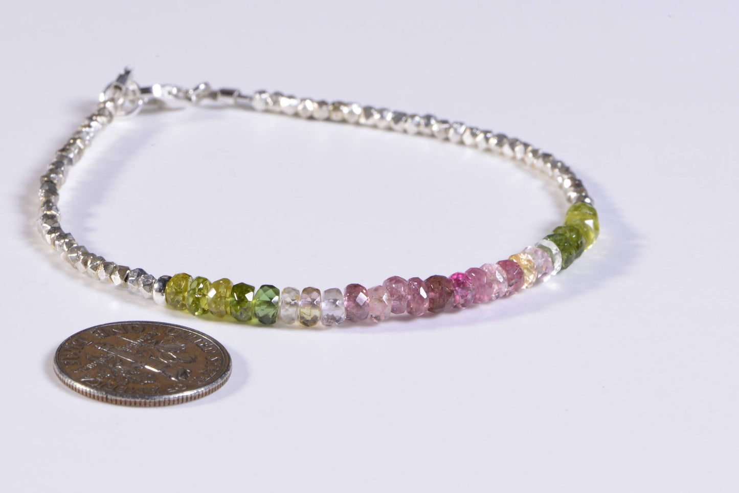 Tourmaline Stacking Bracelet: Sterling Silver, Gemstone Beaded