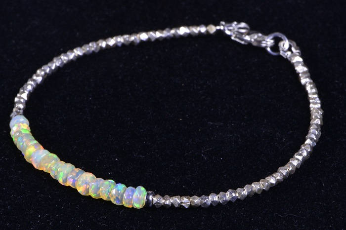 Ethiopian Opal Bracelet, Beaded Sterling Silver Jewelry