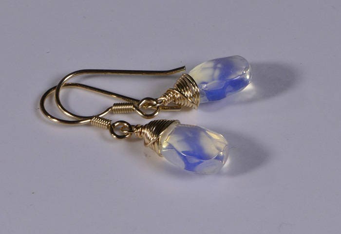 Opalite Teardrop Earrings, 14K Gold Filled Wire Wrapped Crystal