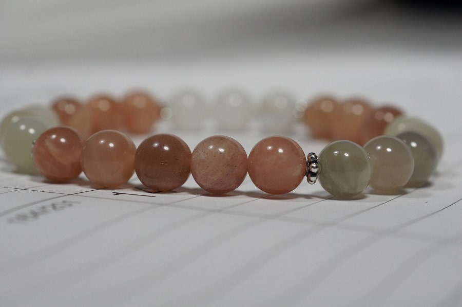 Genuine Moonstone Bracelet, Sterling Silver, Chakra Yoga Mala