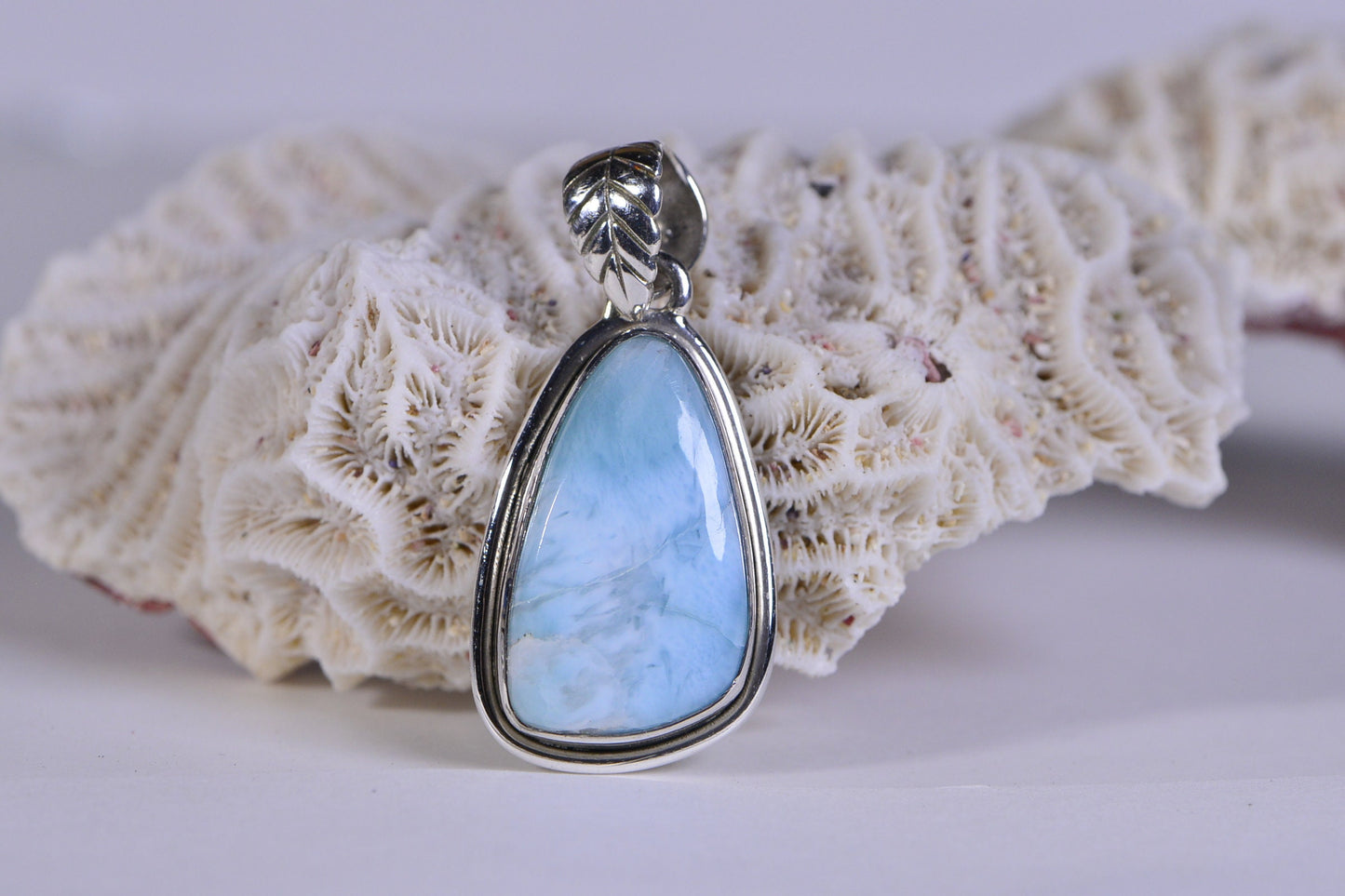 Larimar Pendant, Sterling Silver, Handmade Dominican Jewelry