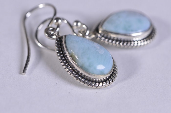 Handmade Larimar Earrings, Sterling Silver Teardrop Jewelry