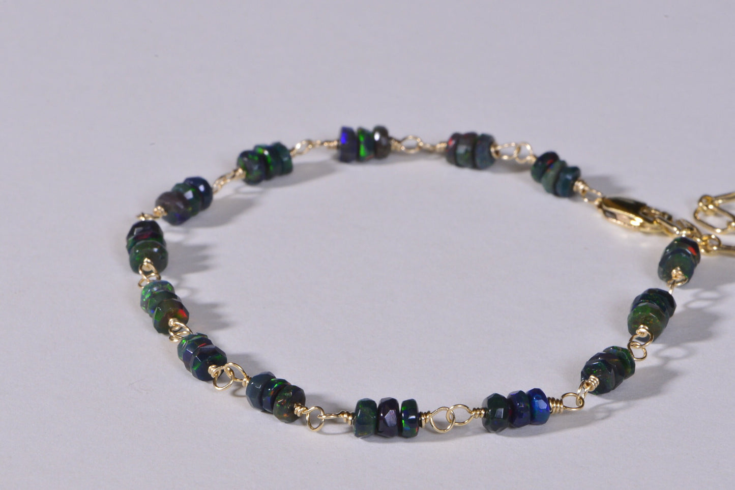 Black Opal Gold Filled Bracelet: Minimalist Gemstone Chain