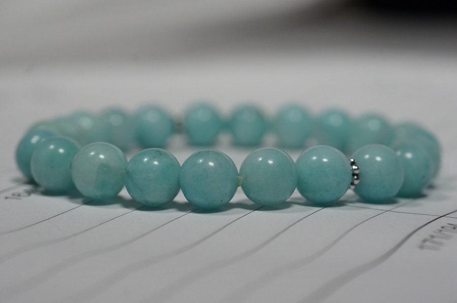 Amazonite Bracelet, 8mm Round Gemstone Beads, Sterling Silver