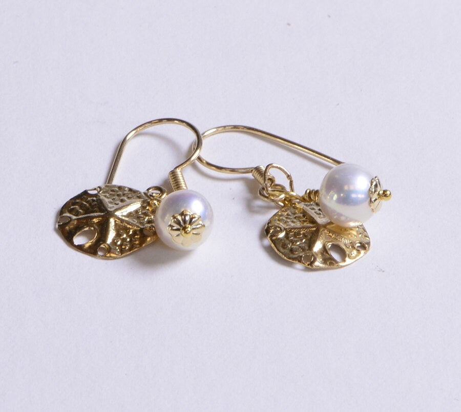 Gold Pearl Earrings Bridesmaid Gift Party Pansy shell starfish pendant Ocean Gift