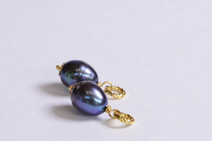 Black Pearl Pendant, 14K Gold Filled Wire Wrapped Baroque Drop