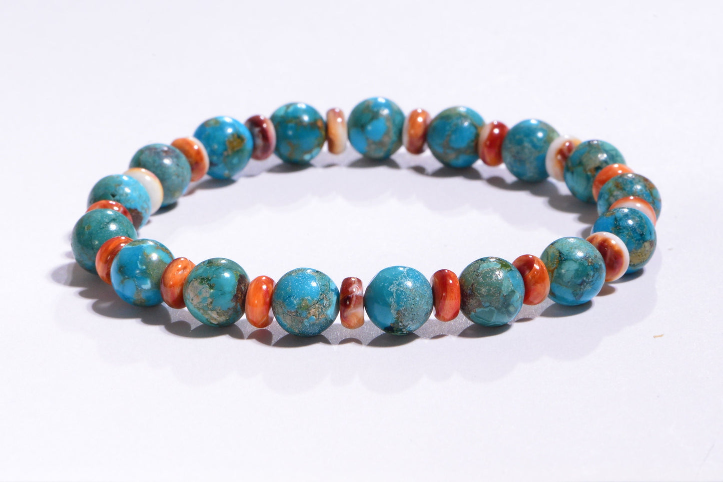 Genuine Turquoise Bracelet, Oyster Shell Healing Stone Bracelet