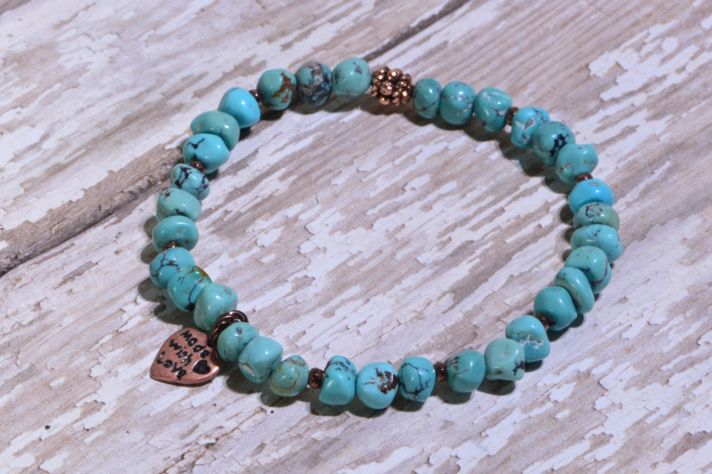 Arizona Turquoise Stretch Bracelet with Copper Heart Charm