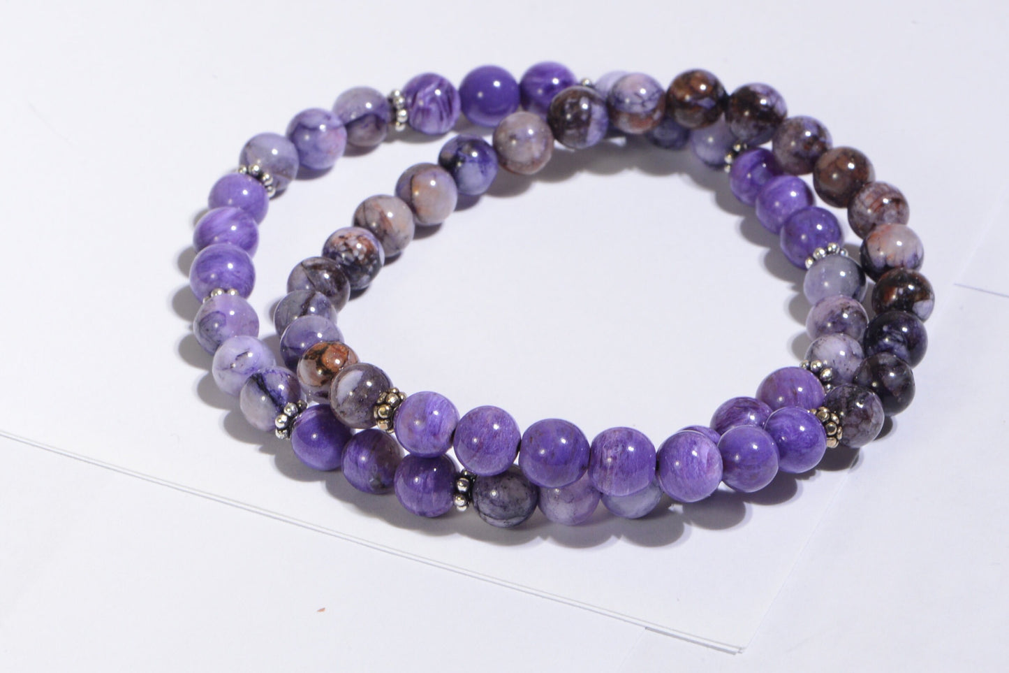 6mm Russian Charoite Bracelet Beaded Stretch Staking Narrow Gemstone Purple Chakra Yoga gift