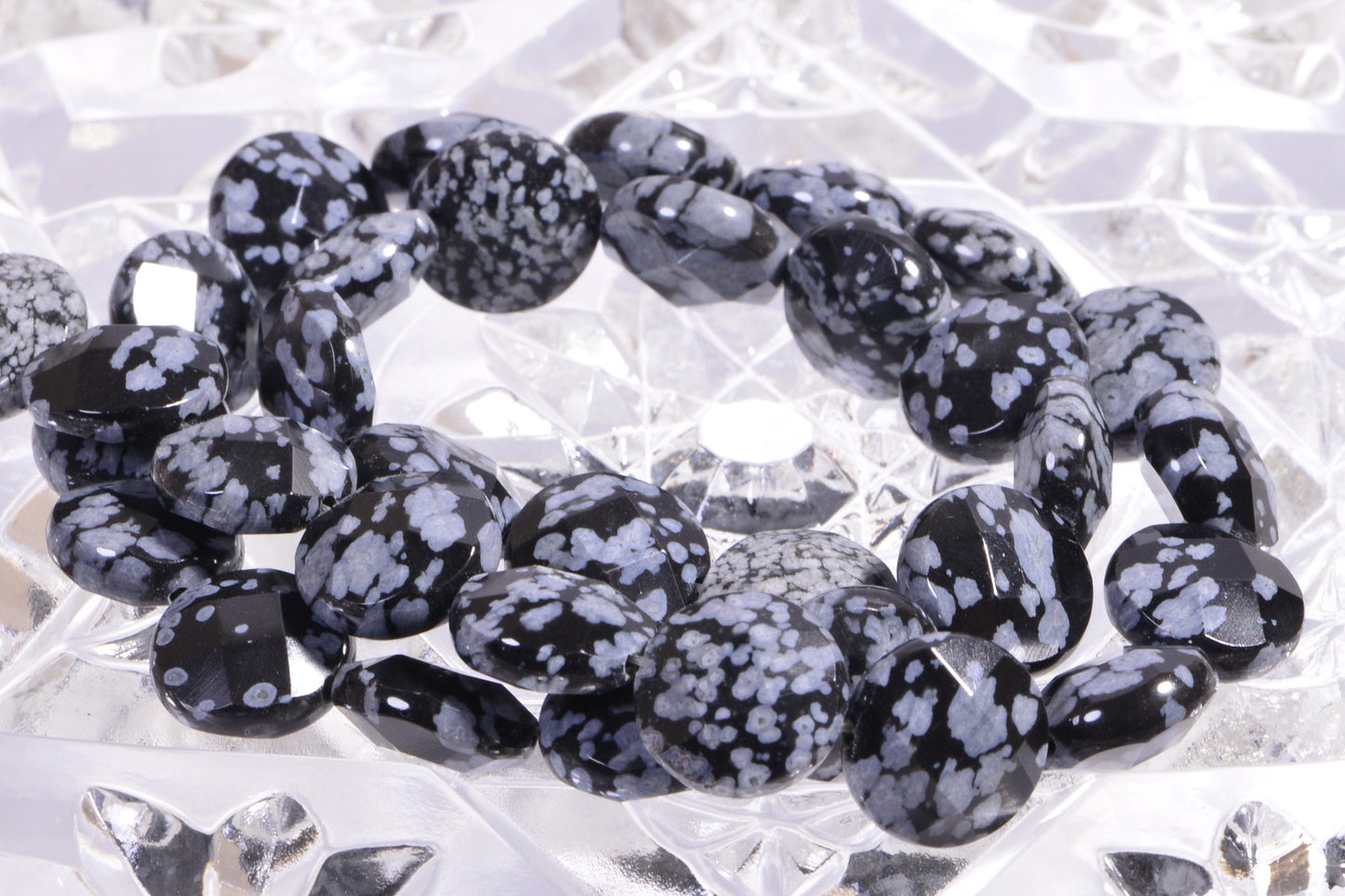 12mm Snowflake Obsidian Coins Beads Faceted Gemstone Beads Jewelry Making Supplies