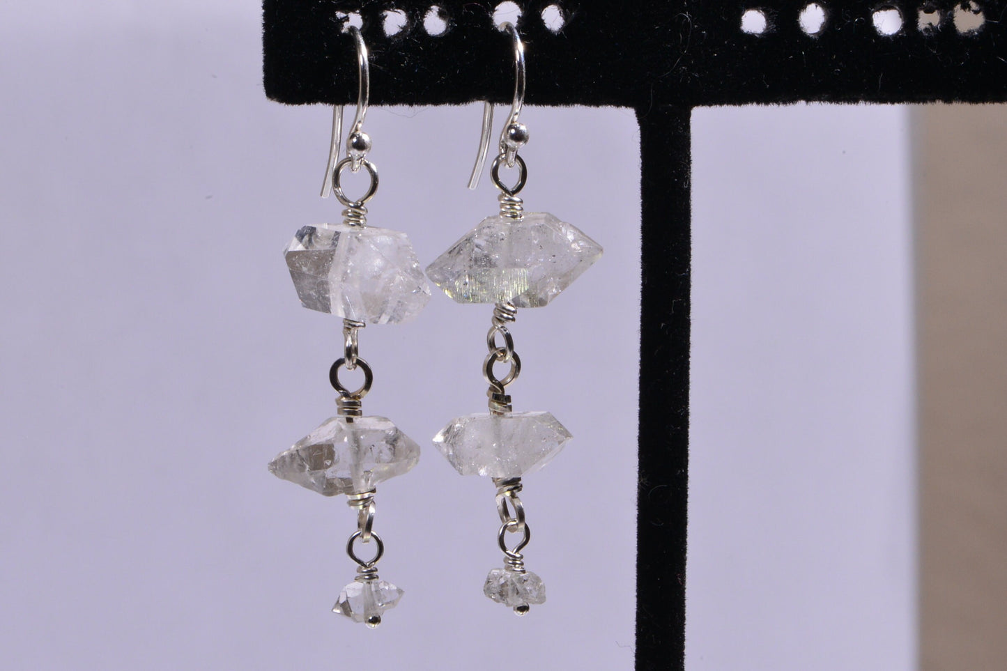 Sterling Silver Herkimer Diamond Dangle Earrings, April Birthstone