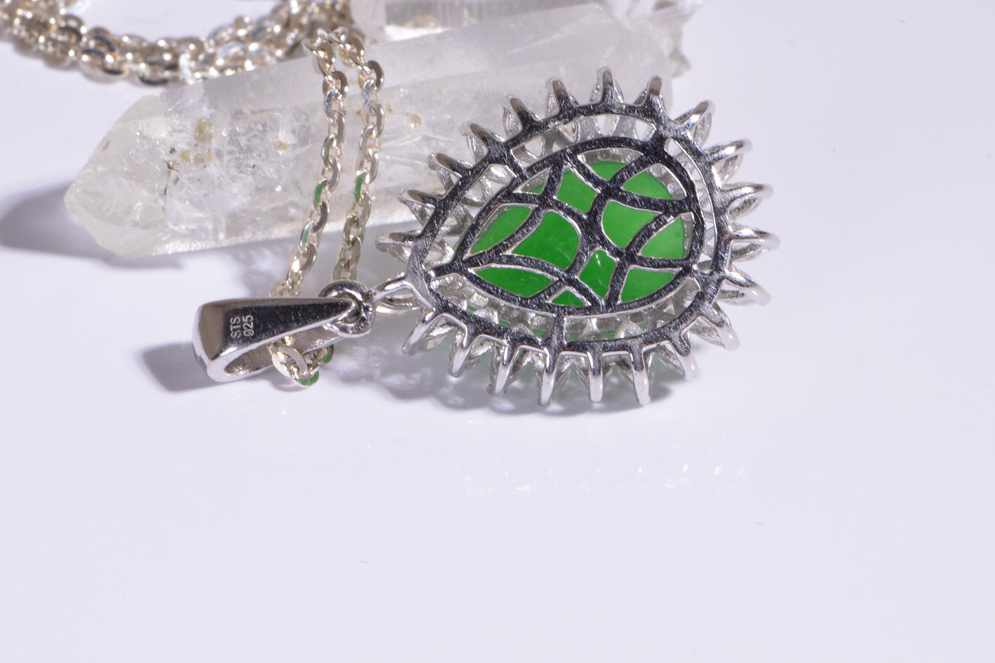 Apple Green Jade Pendant Crystal Marquis Sparkle Pendant Zircon Gemstone Birthstone Gift For Mom