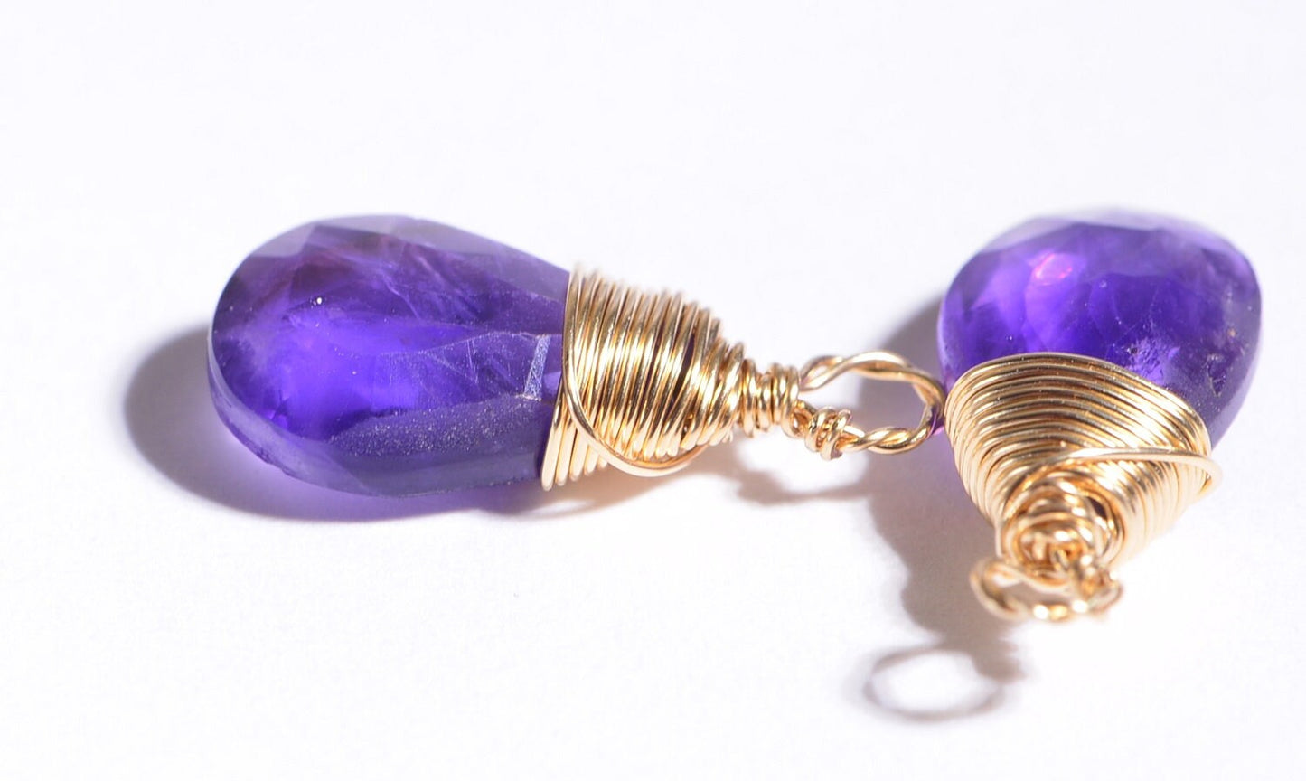 Amethyst Teardrop Briolette Pair, 14K Gold Filled Wire Wrapped Stones