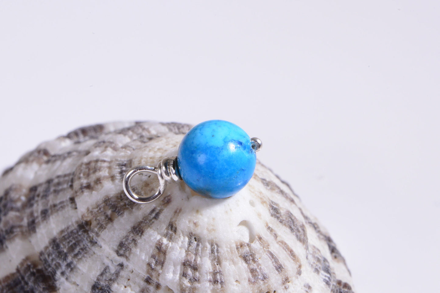 Sleeping Beauty Turquoise Charm, 925 Silver Wire Wrapped Bead, 8mm