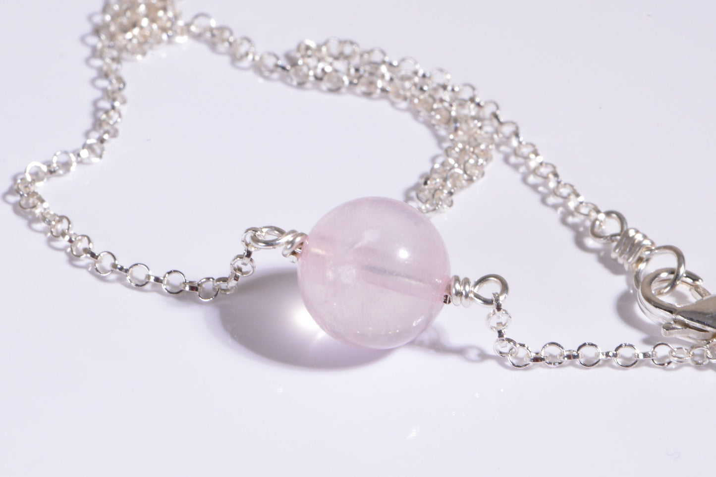 Rose Quartz 16" Necklace, Single Bead Sterling Silver Chain, Healing Crystal Choker
