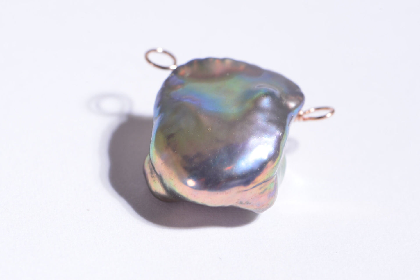 Rainbow Keshi Pearl Pendant, Rose Gold Filled Wire Wrapped, June Birthstone