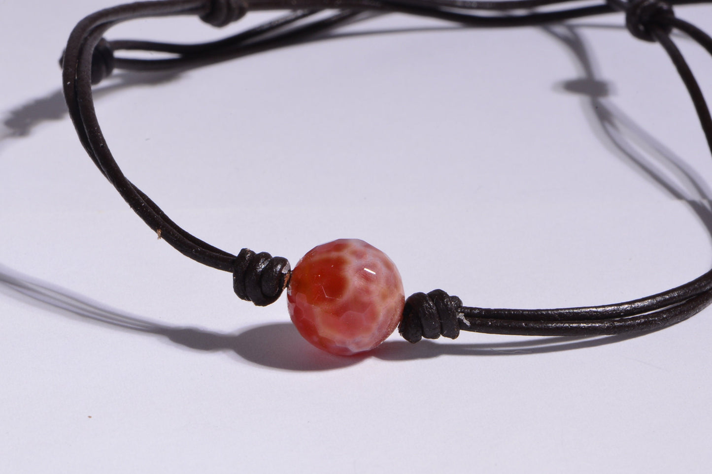Fire Agate Leather Necklace: Sterling Silver Clasp, Gemstone Jewelry