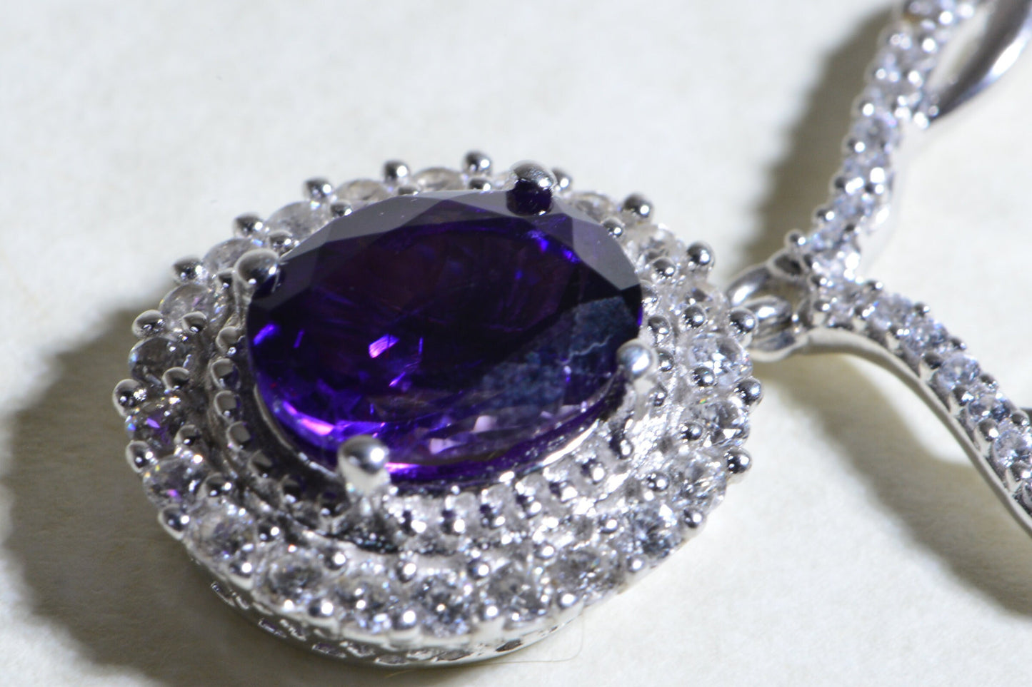 Amethyst Halo diamond Choker Sterling Silver Statement Necklace Prom Wedding Crystal Purple Pendant