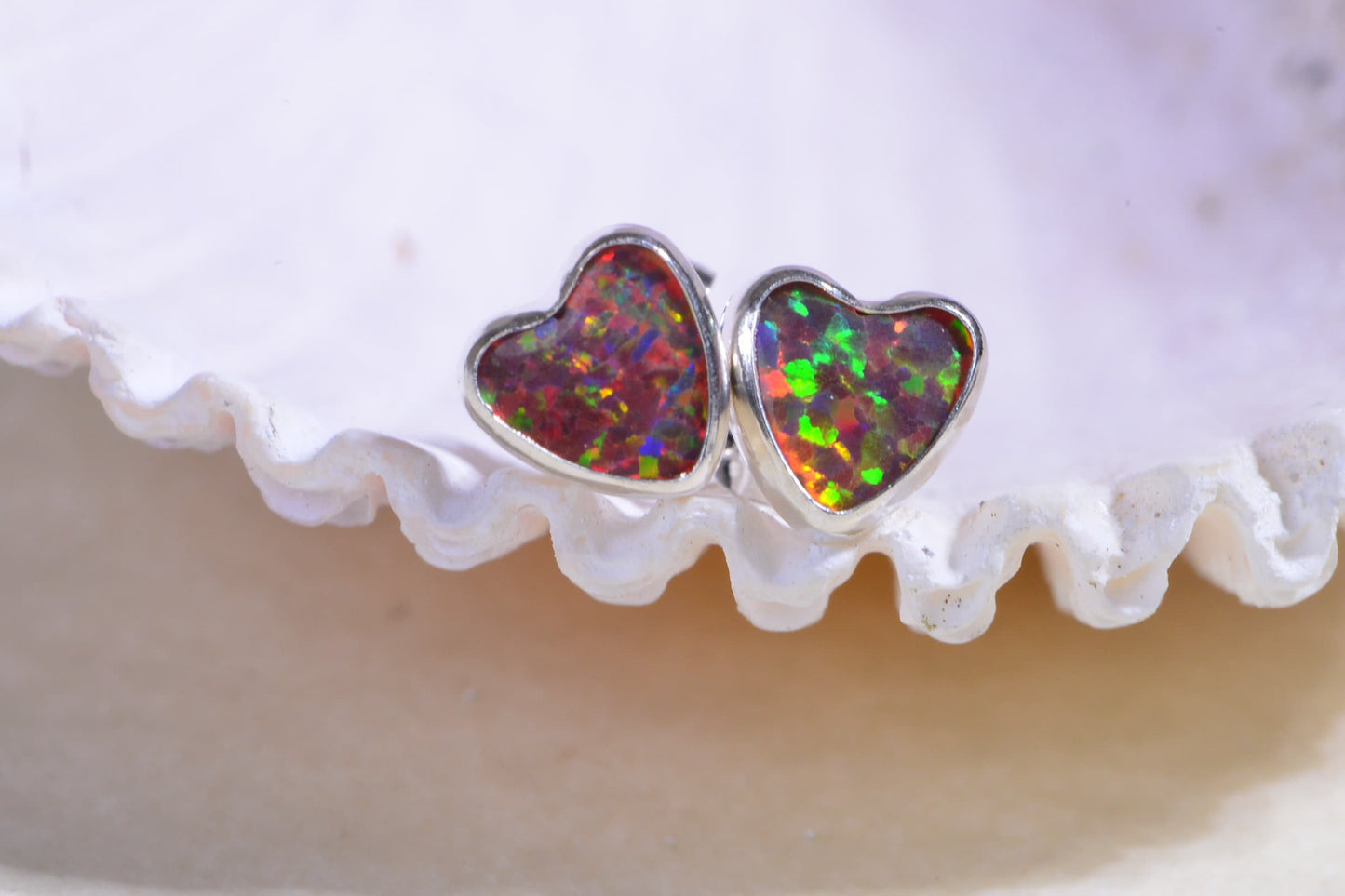 Fire Opal Stud Earrings: 925 Silver Orange Green Jewelry