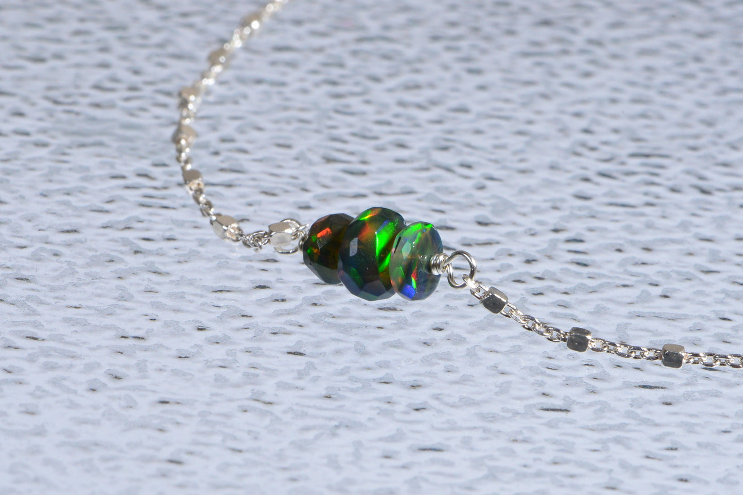 Ethiopian Black Opal Sterling Silver Necklace, October Birthstone