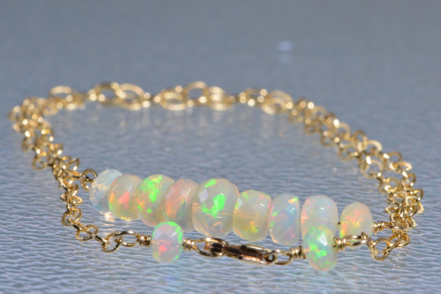 Dainty Ethiopian Opal Bar Necklace, 14K Gold Filled Chain