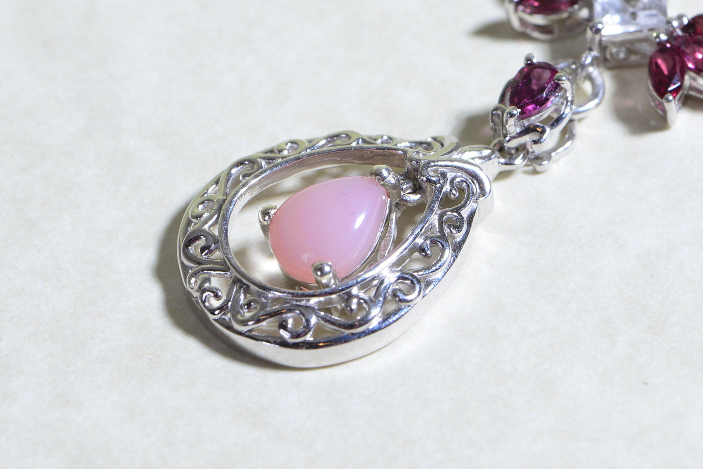 Rhodolite Garnet & Pink Opal Necklace, Sterling Silver Choker