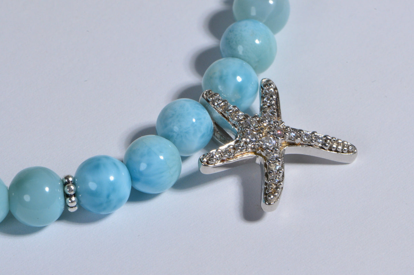 Larimar Beaded Bracelet, Sterling Silver Diamond Sea Star Charm