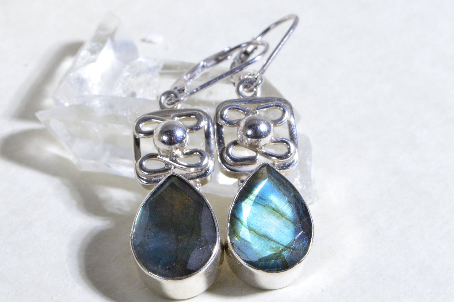 Blue Flash Labradorite Earrings, Sterling Silver Teardrops, Birthstone