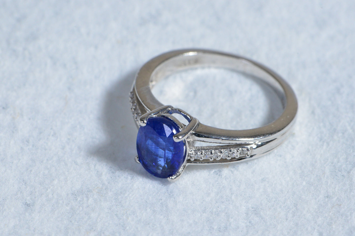 Handmade Kyanite Ring, Diamond Halo, Sterling Silver, Size 5.25