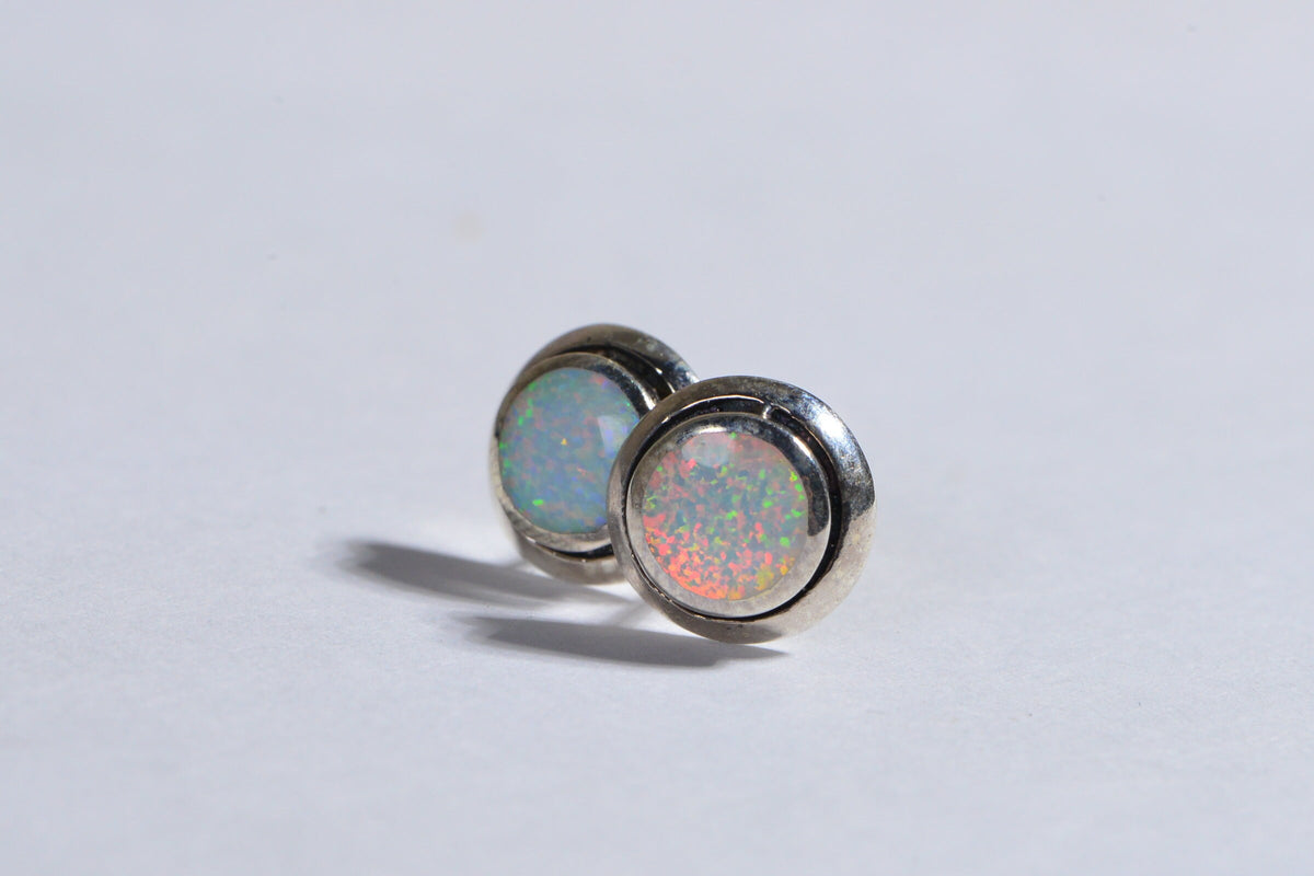 Sterling Silver Opal Stud Earrings: Handmade Twisted Wire Jewelry