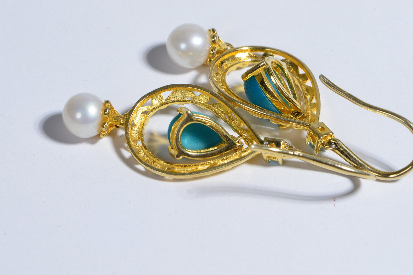 Sleeping Beauty Turquoise & Pearl Gold Over Silver Earrings