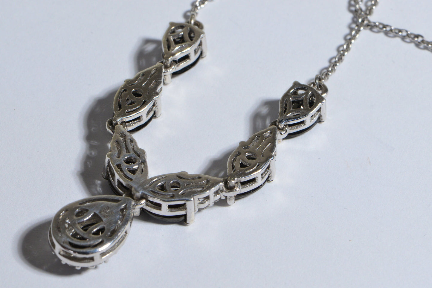 Black Spinel And White Zircon Halo Necklace Rhodium