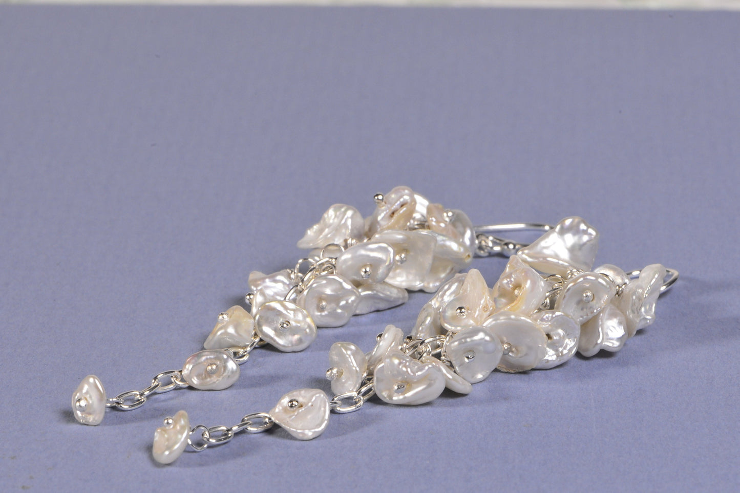 Bridal Keishi Pearl Earrings, Sterling Silver Wedding Jewelry