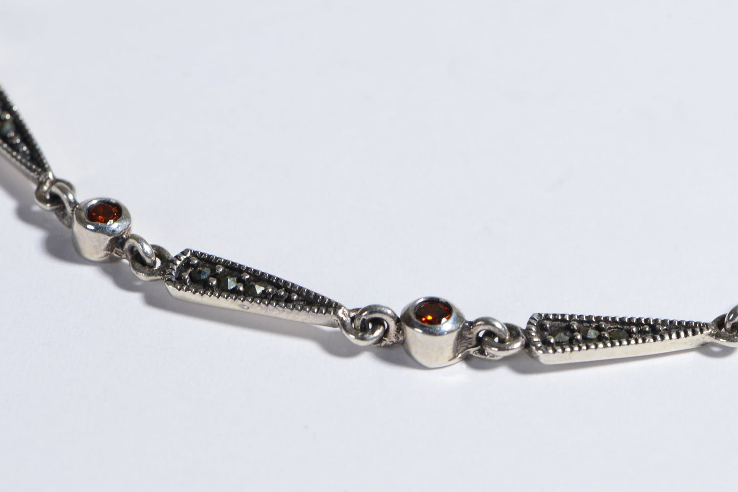 Patina Sterling Silver Spinel Gemstone Crystal Orange Choker Necklace Link Triangle Chain Necklace