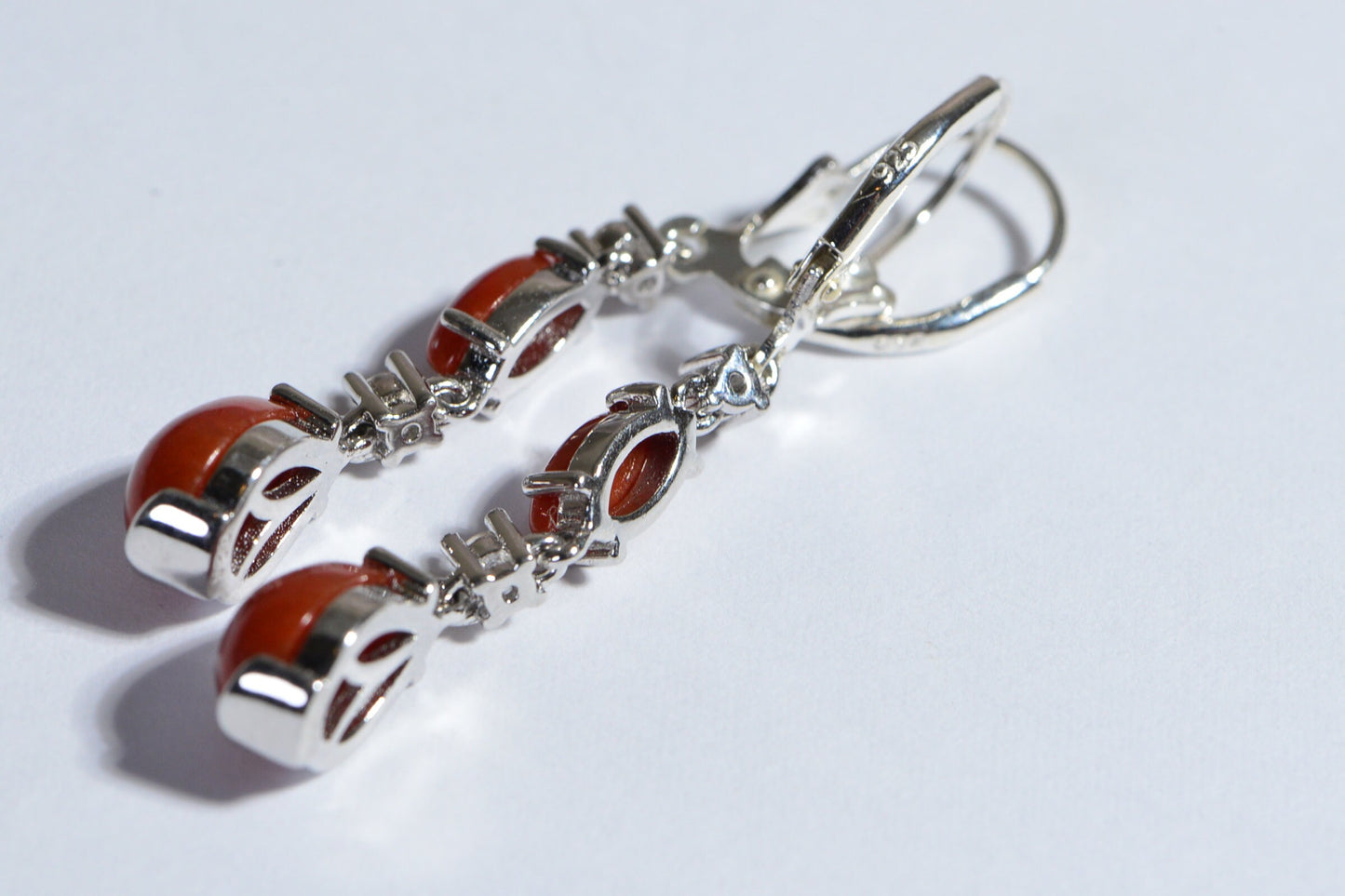 Carnelian Sterling Silver Dangle Drop Earrings, Platinum Plated
