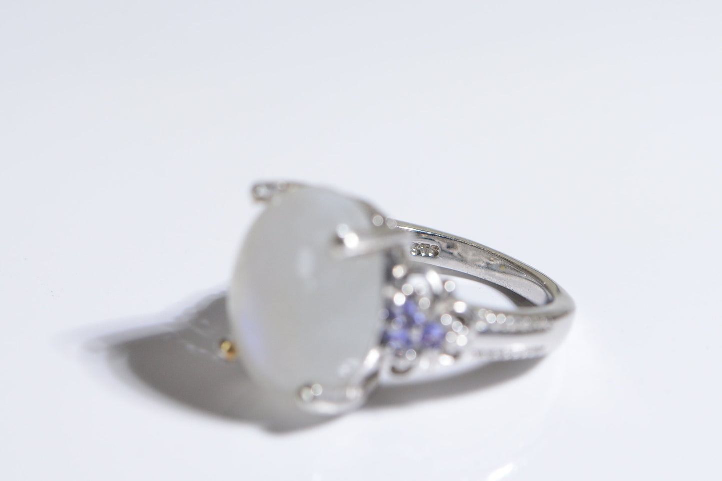 Rainbow Moonstone Tanzanite Rhodium Over Sterling Silver Tanzanite Ring Birthstone December Gift for Daughter