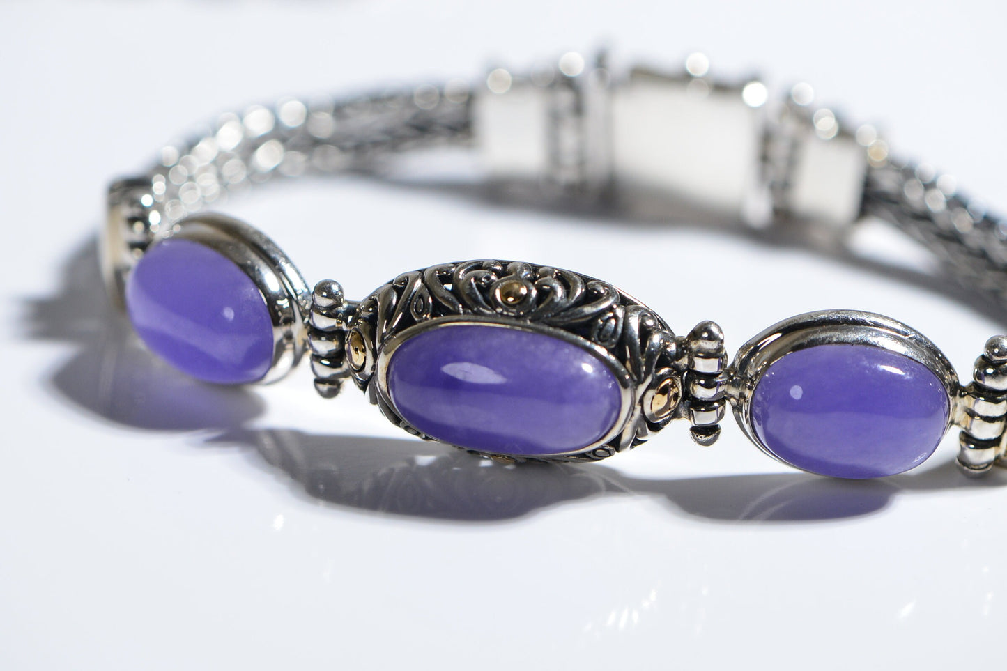 Purple Jade Sterling silver Bracelet Vintage Jewelry Large stone bracelet